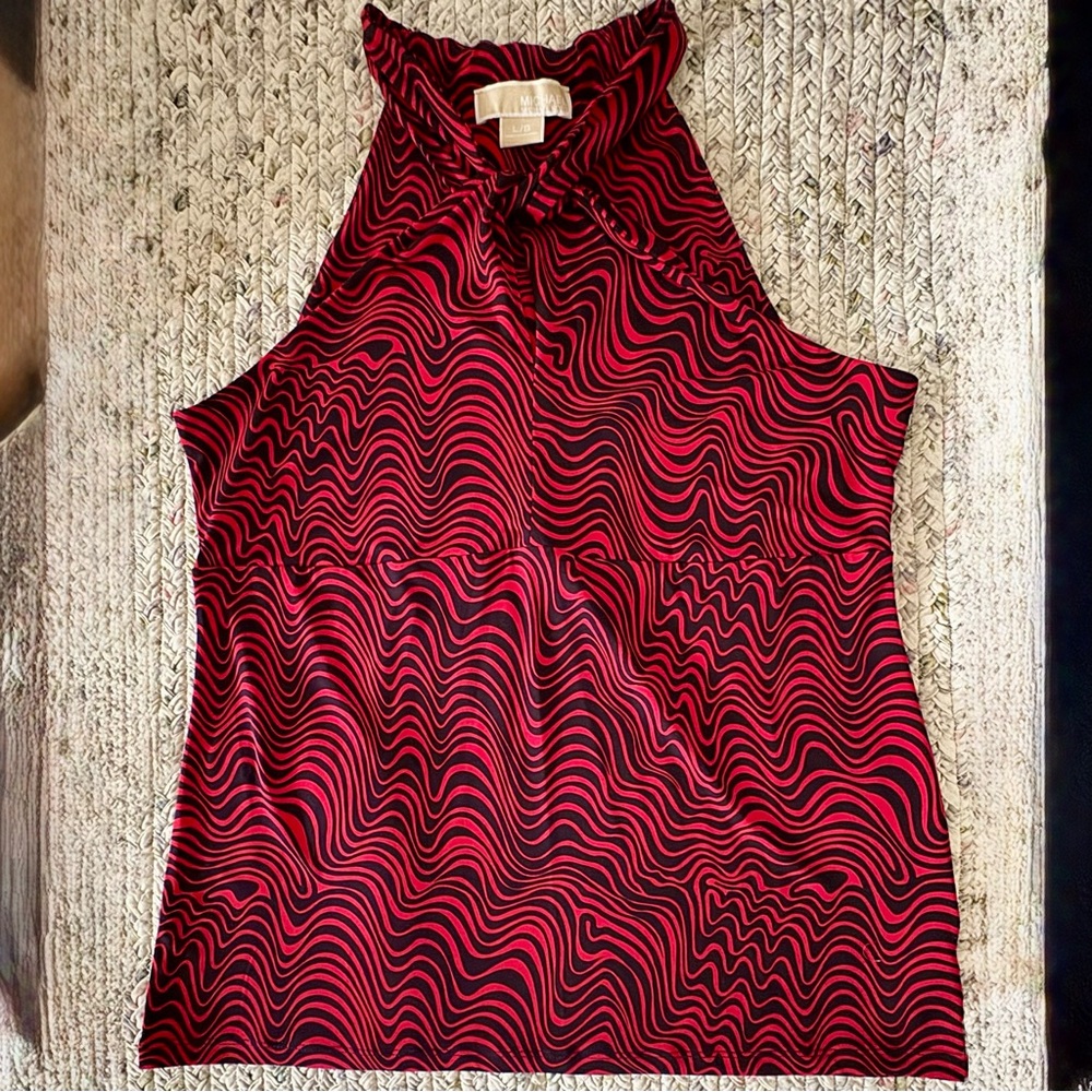 Michael Kors Bright Pink and Black Patterned Halter Top